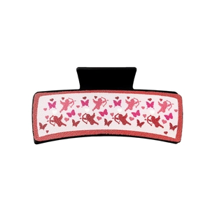 Rosafarbene Herz-Schmetterling-Cupid-Haarklammer aus PU-Leder für elegantes Styling