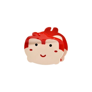 Pince à cheveux singe mignonne en acétate rouge et crème avec design animalier de dessin animé