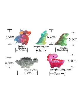 Detaillierte Größen- und Gewichtsangaben für bunte Acryl-Dinosaurier-Haarklammern