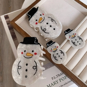 Cartoon Schneemann Acetat Haarklammer Große Haarkralle Perlmutt Weiß Festliche Weihnachten Haarschmuck Für Damen Mädchen