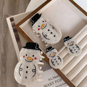 Cartoon Schneemann Haarklammer Set aus Acetat mit weißer Perlenstruktur für Weihnachten