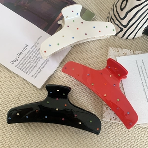Grandi mollette per capelli in acetato con strass colorati in nero, rosso e avorio
