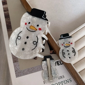 Handgefertigtes Set aus Acetat-Haarklammern und Schneemann-Haarspangen für den Winter