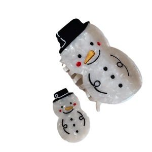 Niedliche Schneemann Haarklammern aus Acetat mit glitzernder Textur für den Winter