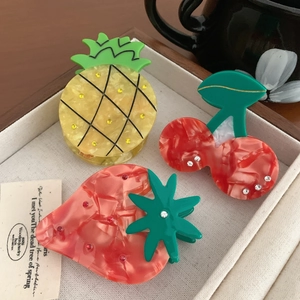 Handmade Acetate Novelty Fruit Hair Claws For Women Rhinestone Cherry Strawberry Pineapple Hair Clips Cute Accessories