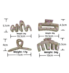 Detailed size and weight specifications for four matte pink leopard hair claw clips