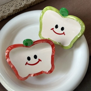 Cute Acetate Apple Hair Claw Smile Face Pattern Shark Clip For Women Girls Sweet Fruit Style Hair Accessories Hairclip