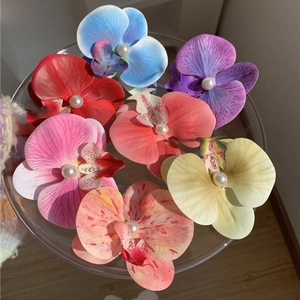Pince à Cheveux Fleur Orchidée Papillon Tissu Floral Bec de Canard Avec Imitation Künstliche Perle Accessoires Cheveux Pour Femmes
