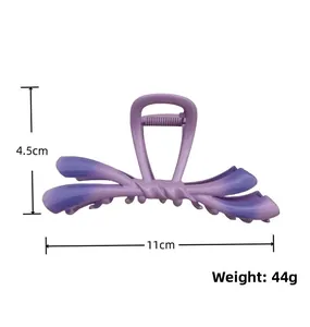 Detailed view of 11cm gradient purple bow hair claw clip with size and weight specs