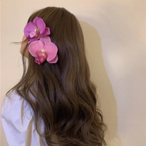 Pince à cheveux orchidée violette élégante avec perle accessoire floral pour femme
