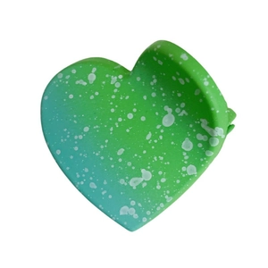 Cute heart-shaped hair claw clip with green-blue gradient and white polka dot pattern