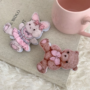 Lindas pinzas para el cabello de acrílico con osito y conejito rosa para peinados