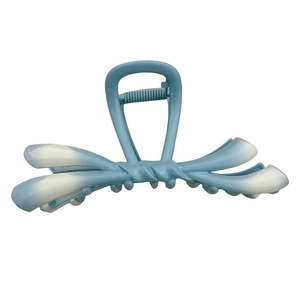 Elegant Y2K gradient blue and white bow hair claw clip with a matte resin finish