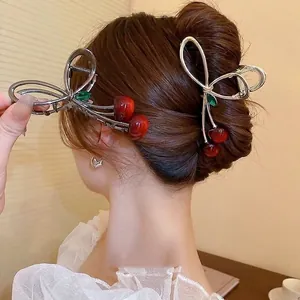 Women Cute Alloy Cherry Hair Claw Clip Manual Fruit Design Metal Hair Grip For Daily Party Sweet Fashion Hair Accessories