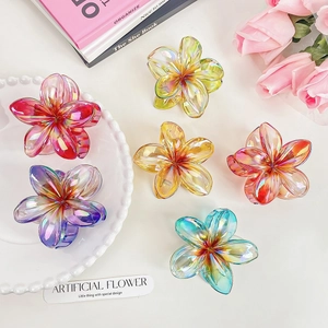 Iridescent Plumeria Flower Hair Claw Clip For Women Laser Gradient Shark Clip Hawaiian Vacation Beach Hair Accessories Hairclip