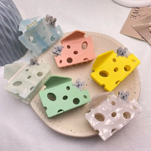 Creative Acetate Cheese Mouse Hair Claw Clip Hollow Out Cartoon Hair Accessory Large Shark Clip For Women Daily Styling