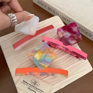 French Style Acetate Hair Claw Clip For Women Marble Texture Color Splicing Square Shark Clip Geometric Hair Accessories