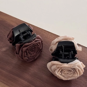 Elegant satin rose flower hair claws in chocolate and champagne gold for women