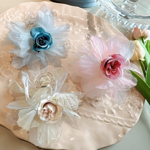 Pince à Cheveux Fleur en Maille Douce Grande Taille Pétale de Tissu Élégant Rose Pince Crabe pour Femmes Accessoires de Coiffure Élégants