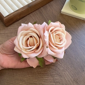 Pince à cheveux élégante en forme de rose 3D en tissu rose-orange pour accessoires