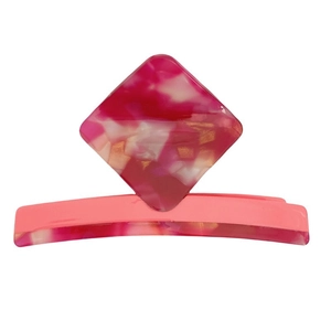 Pink marble acetate hair claw clip with geometric diamond design for women hairstyle