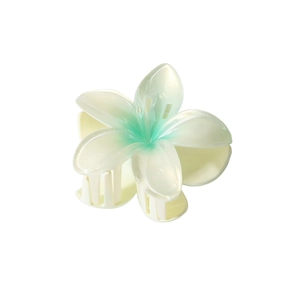 Vue détaillée de la pince à cheveux frangipanier nacrée avec dégradé vert menthe