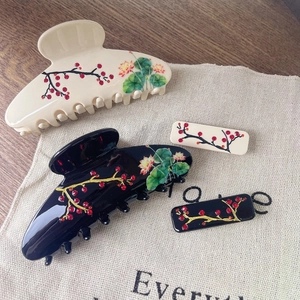 Set de pinces à cheveux style chinois élégant avec motifs de fleurs de prunier et lotus