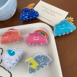 Lot de 6 pinces à cheveux nuage en acrylique avec strass, motifs météo et couleurs variées