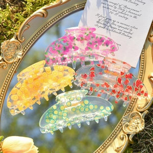Große Acryl Haarklammer Mit Fruchtdruck Transparent Süß Shark Clip Für Damen Zitrone Erdbeere Ananas Wassermelone Pfirsich Traube