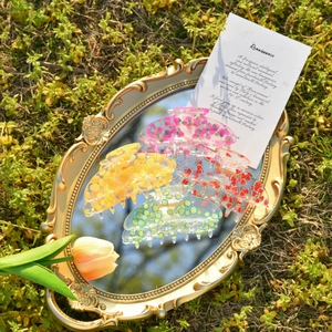 Set mit vier Haarklammern aus Acryl mit Fruchtmotiven wie Wassermelone und Erdbeere
