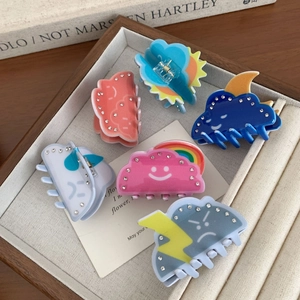 Lot de 6 pinces à cheveux nuages en acrylique coloré avec strass et motifs météo