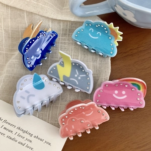 Pince à Cheveux Nuage en Acrylique avec Strass Motif Météo Clips de Requin Doux pour Femmes Filles Accessoires