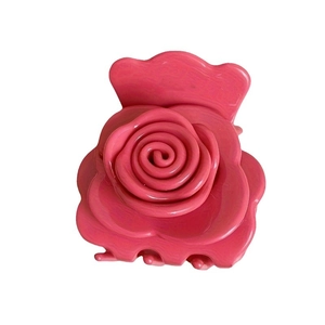 Stereoscopic rose floral hair claw clip in bright pink finish with glossy resin surface
