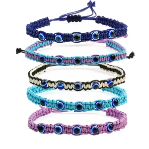 Juego de 5 pulseras Evil Eye hechas a mano con cordones ajustables para mujer y niña