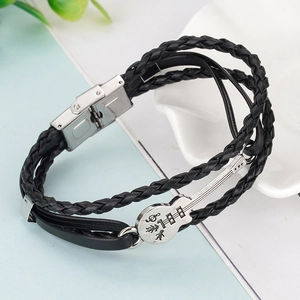 Bracciale da Uomo in Pelle Microfibra Intrecciata Retro Punk Con Ciondolo Chitarra in Lega Chiusura in Acciaio Inossidabile Gioielli Musicali