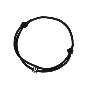 Minimalist handmade braided black wax cord bracelet with adjustable letter U charm bead