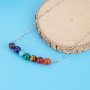 Collier 7 Chakra en Pierre Naturelle Chaîne en Acier Inoxydable Pendentif Perles Rondes Multicolores Bijoux Femme Homme