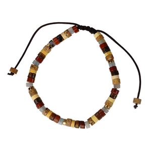 Bracelet ajustable en améthyste naturelle et perles de pierre aux tons de terre