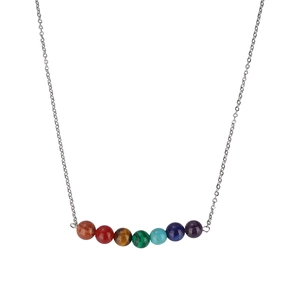 Collier sept chakras argenté minimaliste orné de perles rondes en pierres naturelles