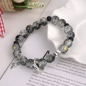 Neo Chinese Style Handmade Amber Natural Stone Beaded Bracelet Vintage Alloy Feather Leaf Pendant Elastic Charm Bracelet Unisex Jewelry