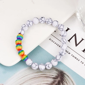 Rainbow Friendship Beaded Bracelet Women Men Heart Natural Stone Plastic Beads Handmade Simple Jewelry Pendant Necklace