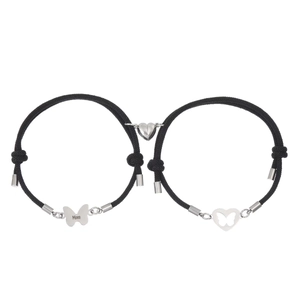 Braccialetti magnetici intrecciati con ciondoli a farfalla e incisione Mom in argento