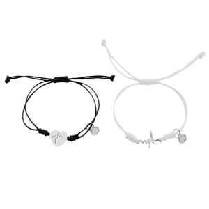 Braccialetti magnetici battito cardiaco per coppie in corda intrecciata nera e bianca