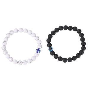 Ensemble de bracelets en pierre naturelle noir mat et blanc avec perles bleues Evil Eye