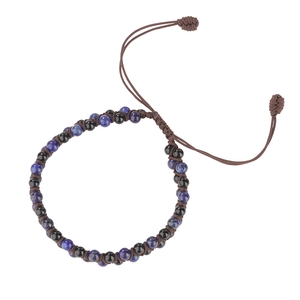 Bracciale intrecciato a doppia fila con pietre naturali blu e perline nere