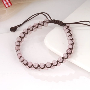 Bracciale intrecciato a due file in pietre di cristallo rosa con cordino regolabile