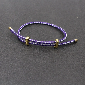 Bracelet tressé violet et argent réglable avec des boucles coulissantes en métal doré