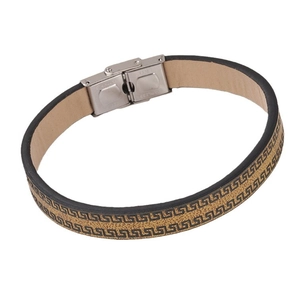 Pulsera vintage de cuero grabado para hombre con cierre de acero en negro y amarillo