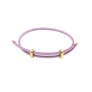 Bracelet tressé bicolore réglable avec cordons rose et bleu et boucles dorées élégantes