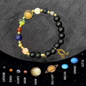 Bracciale pianeti sistema solare in pietre naturali con ciondolo Leone e stella oro